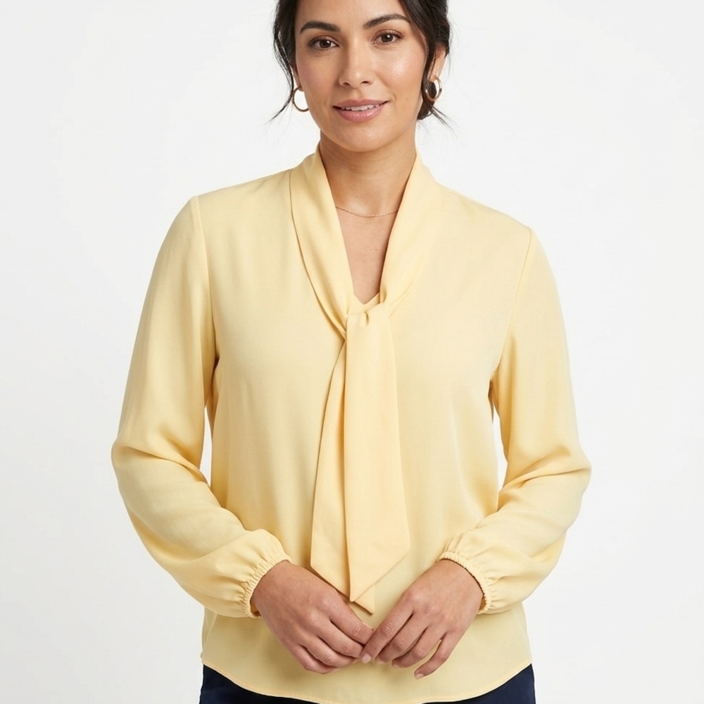 NWT Black Label by Evan-Picone Pale Yellow Tie-Neck Blouse XL